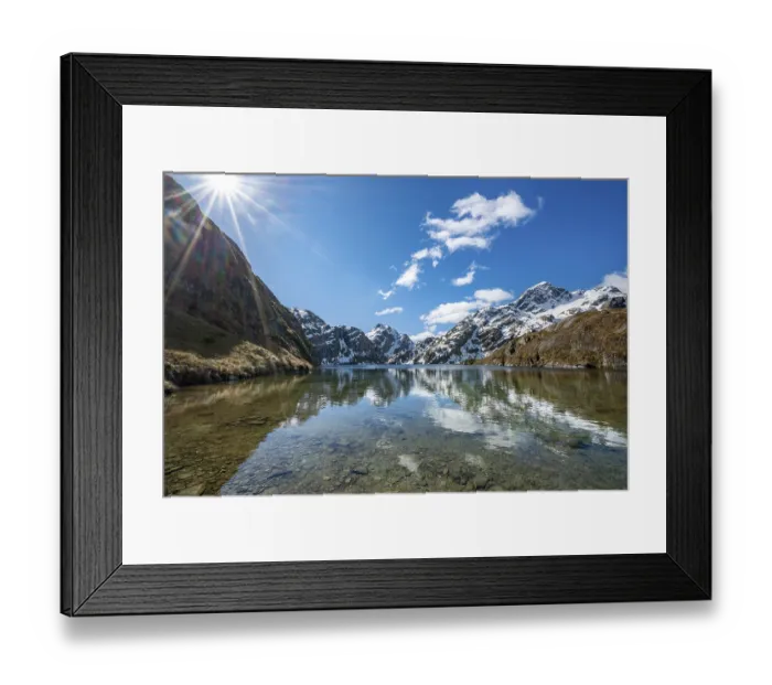 Framed Print : Mountains reflected in lake, Lake Harris