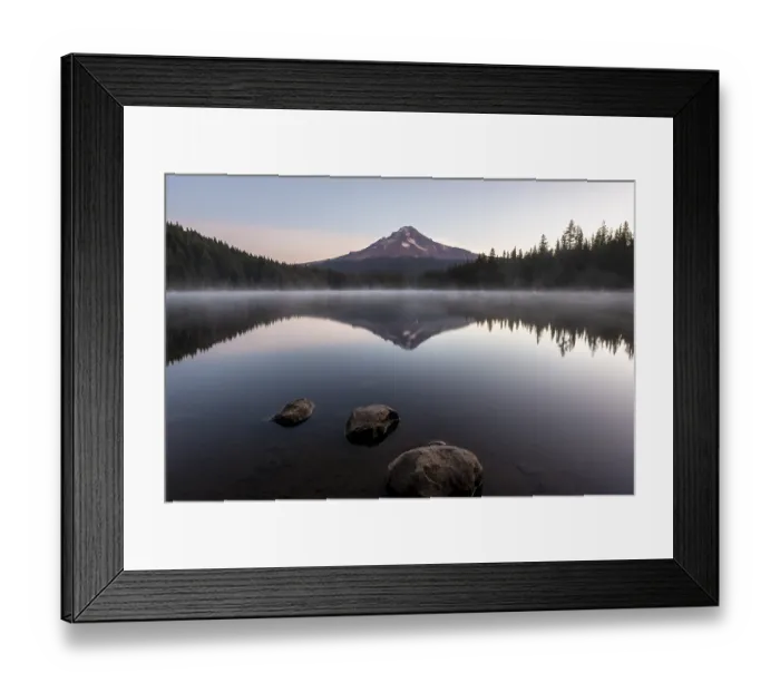Framed Print : Three stones in the water, reflection of the volcano Mt Framed Print : Three stones in the water, reflection of the volcano Mt