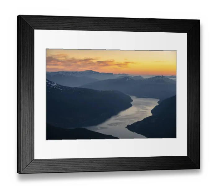 Framed Print : View of mountains and fjord Faleidfjorden