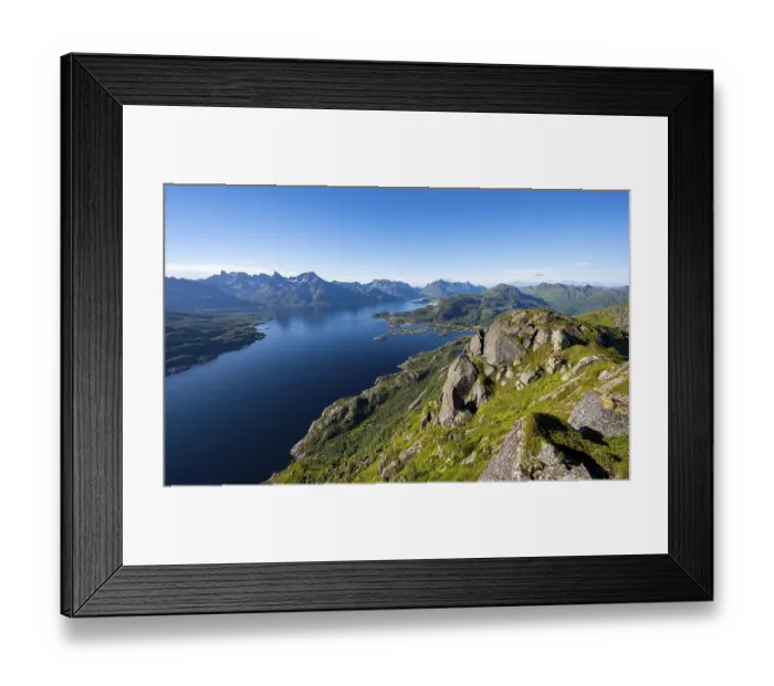 Framed Print : View of Fjord Raftsund and mountains