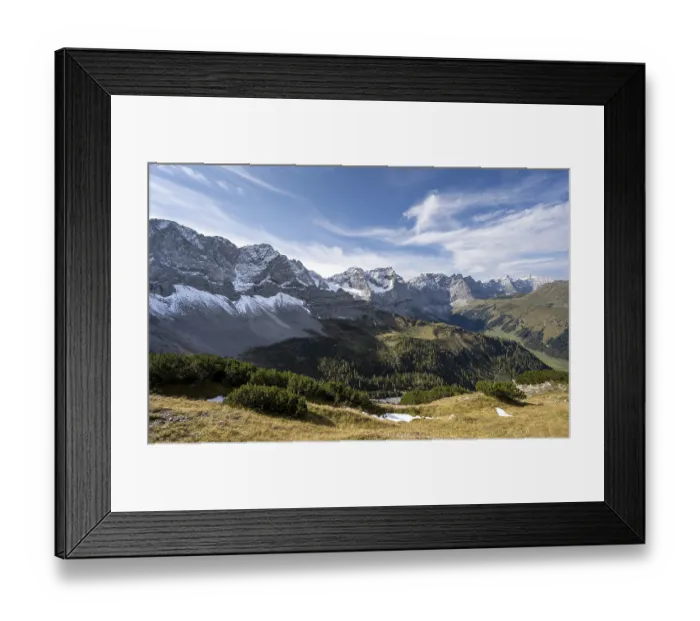 Framed Print : Mountain panorama with steep rocky peaks