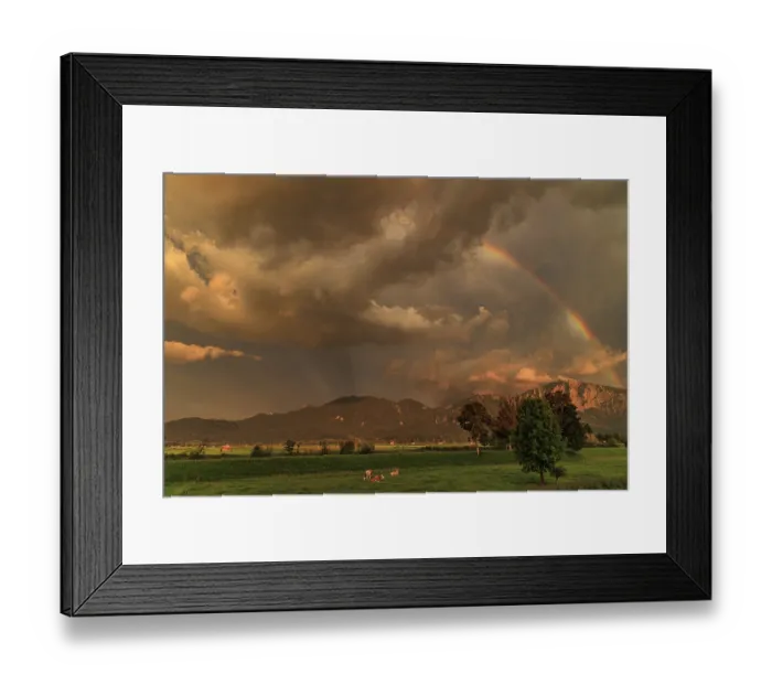 Framed Print : Evening mood with clouds and rainbow over mountains Framed Print : Evening mood with clouds and rainbow over mountains