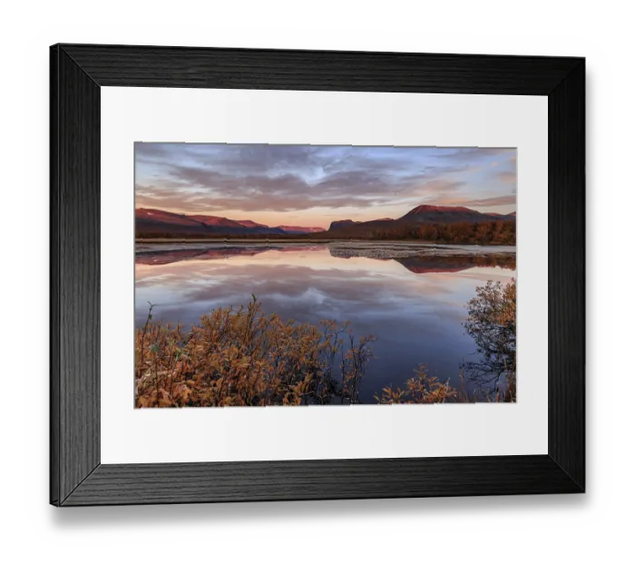 Framed Print : Mountains reflected in lake, autumn colours
