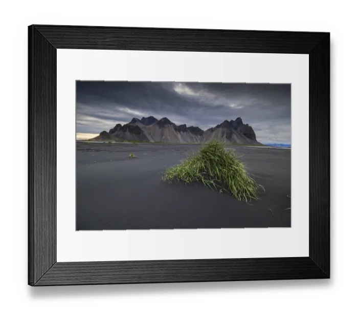 Framed Print : Vestrahorn, mountains with black lava sand