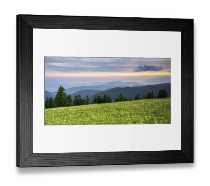 Framed Print : View from Feldberg on a landscape with flower meadow