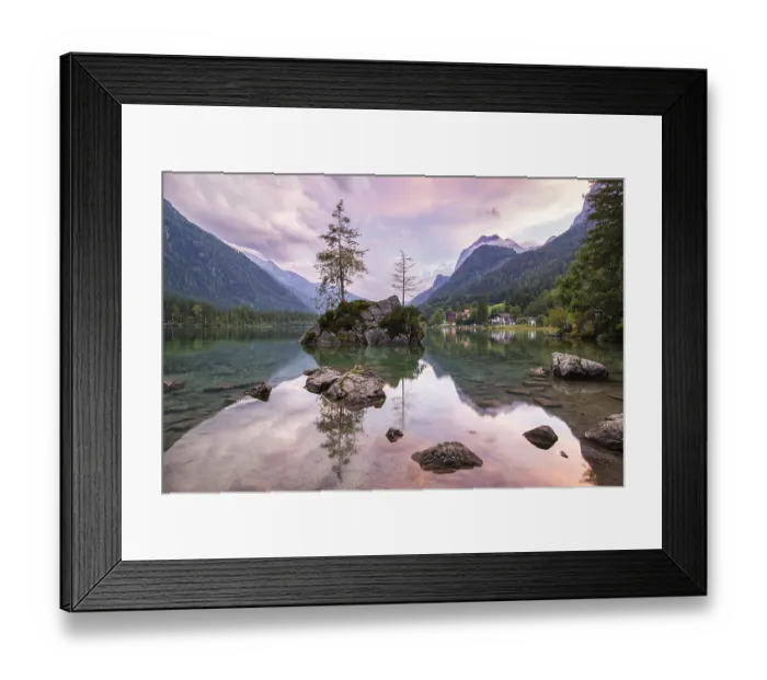 Framed Print : Hintersee with rocks and trees in the foreground Framed Print : Hintersee with rocks and trees in the foreground