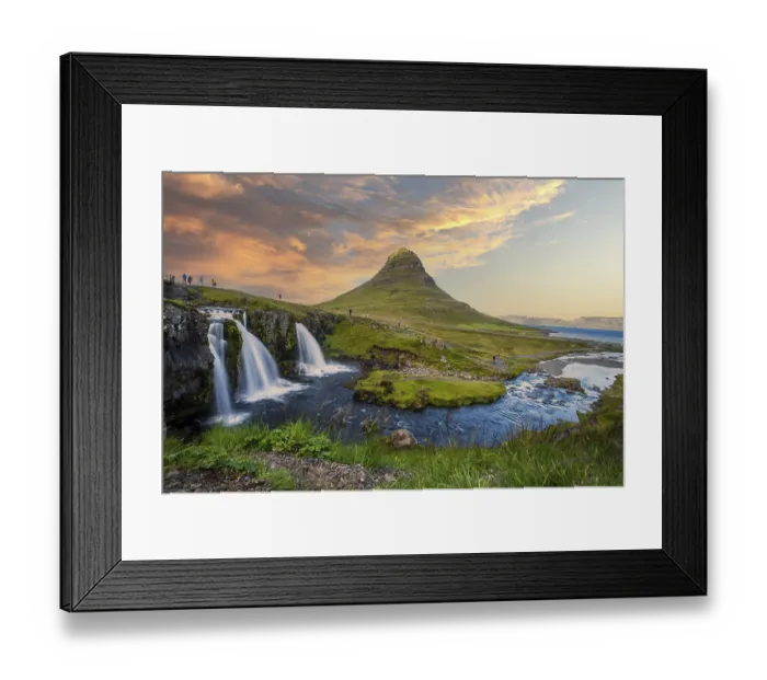 Framed Print : The beautiful sunset at Kirkjufell waterfall in Iceland