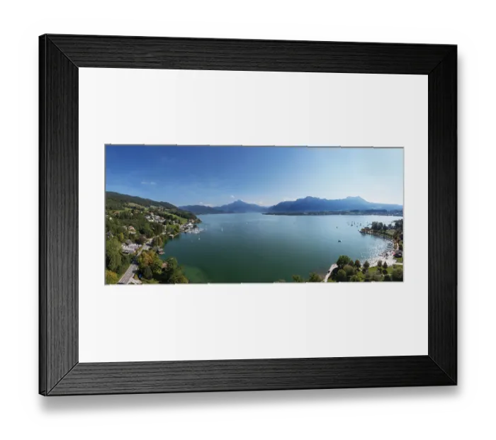 Framed Print : Drone shot, lakeside promenade with Schafberg and Drachenwand
