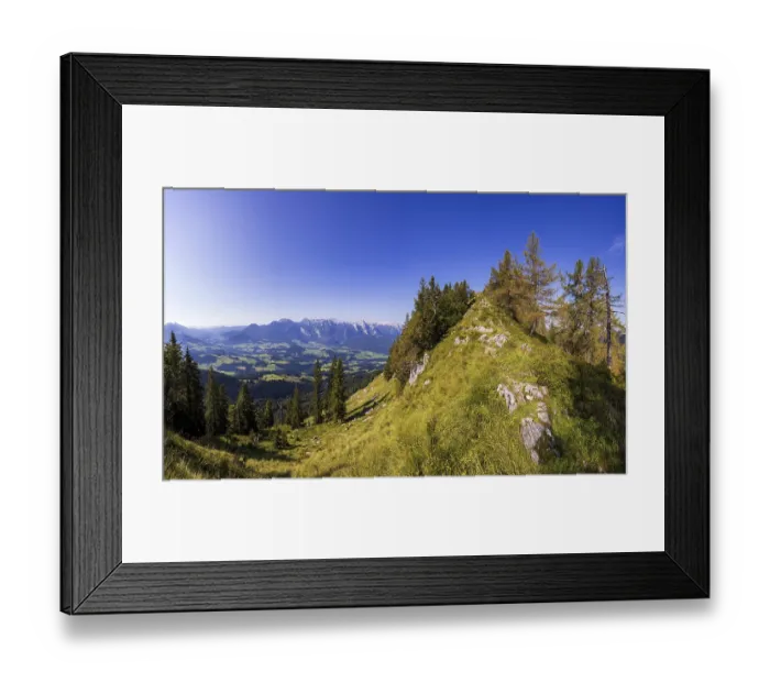 Framed Print : Mountain forest on the way to the Einberg with a view of the Lammertal and Tennengebirge Framed Print : Mountain forest on the way to the Einberg with a view of the Lammertal and Tennengebirge