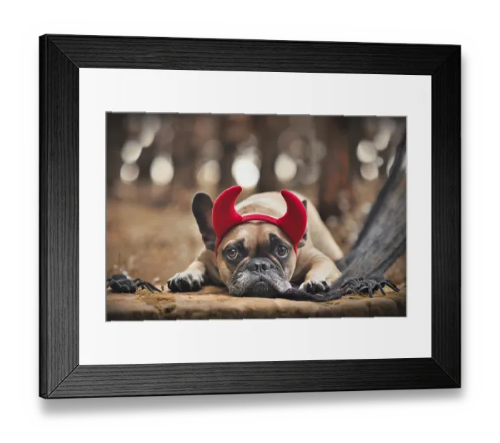 Framed Print : Halloween French Bulldog dog wearing red devil horn costume headband