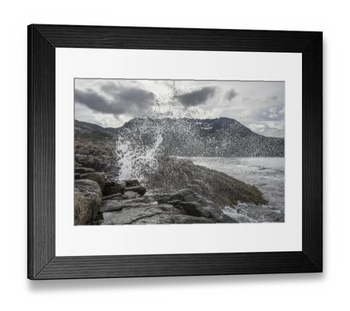 Framed Print : Blowhole on the coast, island of Senja