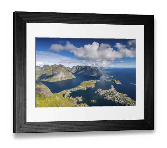 Framed Print : View from the mountain Reinebringen to fishing village Reine