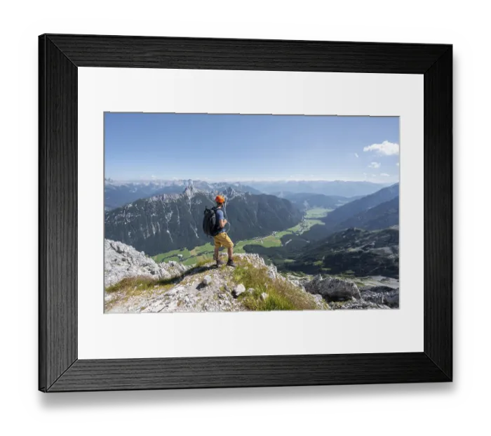Framed Print : Mountaineer at the summit of the Obere Wettersteinspitze Framed Print : Mountaineer at the summit of the Obere Wettersteinspitze