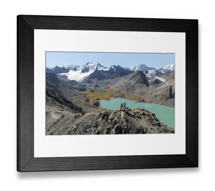 Framed Print : Hiker at the pass at 4000m, aerial view