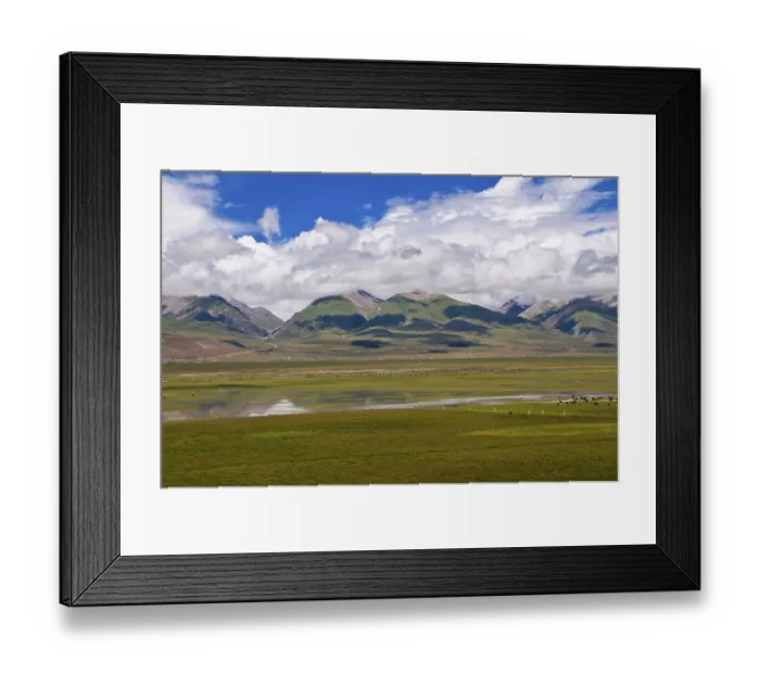 Framed Print : Wide open landscape of Tibet along the railway line from Lhasa to Chengdu