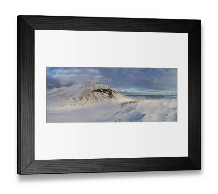 Framed Print : Berserkjahraun, snow covered lava field with crater