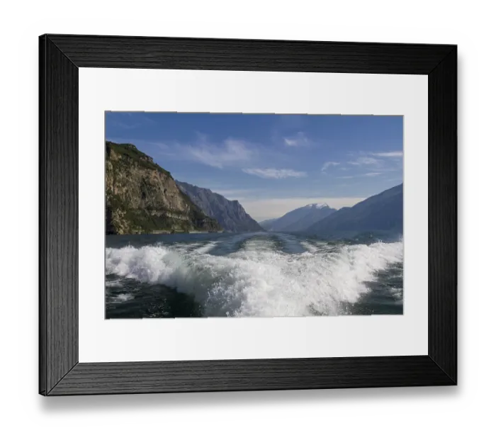 Framed Print : Stern waves of an excursion steamer on Lake Garda