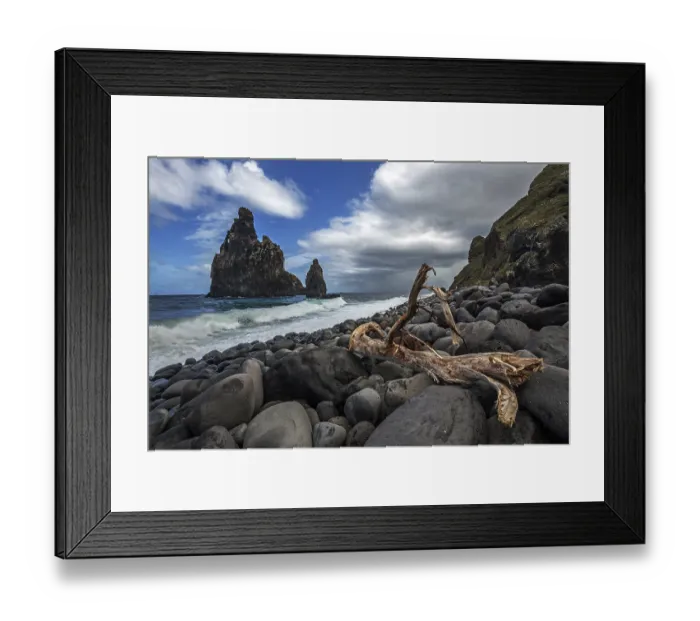Framed Print : Volcanic rock formations, Ilheus da Ribeira da Janela rock spires