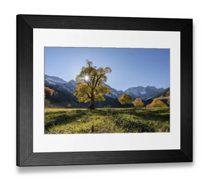 Framed Print : Sun star, Karwendel and Grosser Ahornboden in autumn Framed Print : Sun star, Karwendel and Grosser Ahornboden in autumn