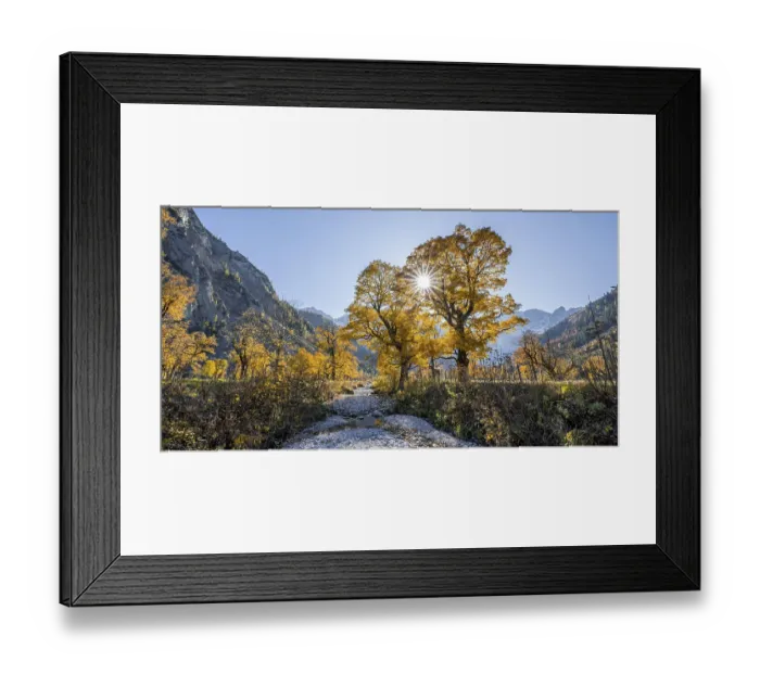 Framed Print : Sun star, Grosser Ahornboden in autumn Framed Print : Sun star, Grosser Ahornboden in autumn