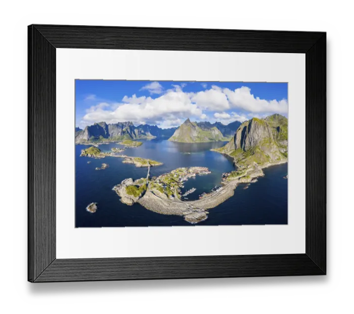 Framed Print : View of islands, fjord and mountains