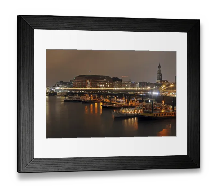 Framed Print : Port of Hamburg at night, Hamburg, Germany, Europe