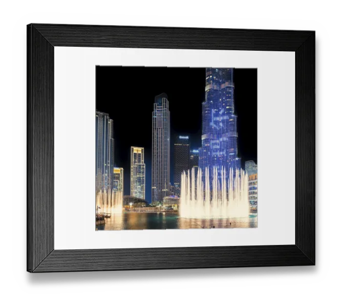Framed Print : Night shot, water feature in Burj Khalifa Lake