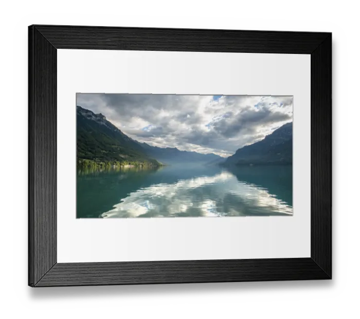 Framed Print : Reflection in Lake Brienz, Cloudy sky Framed Print : Reflection in Lake Brienz, Cloudy sky