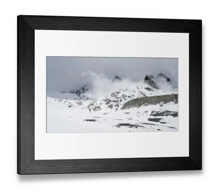 Framed Print : Cloudy mountains with snow, peak Noerdliche Wildgratspitze and Suedliche Wildgratspitze