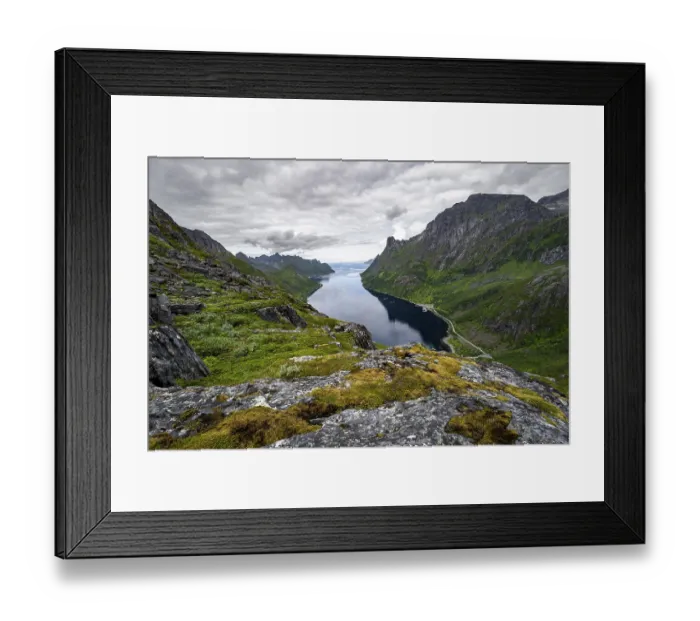 Framed Print : View of Oyfjorden fjord and mountains