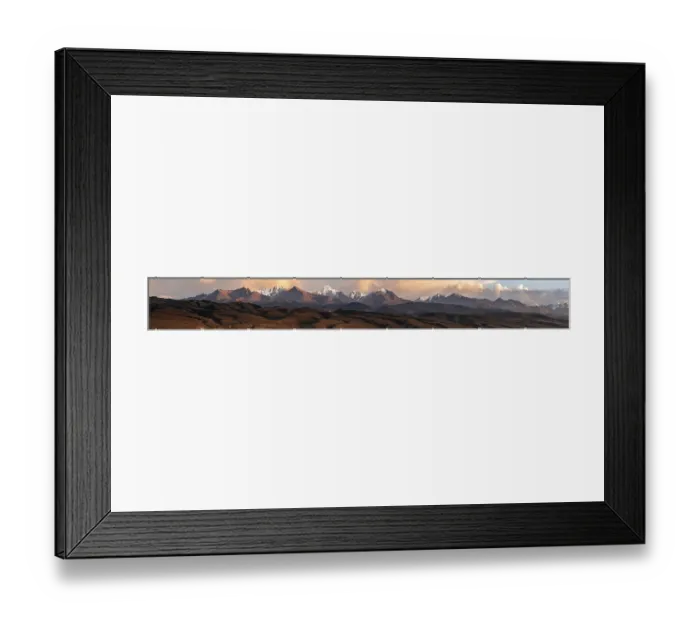 Framed Print : Snow-covered and glaciated mountain peaks at sunset Framed Print : Snow-covered and glaciated mountain peaks at sunset