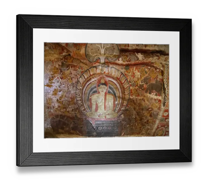 Framed Print : Ceiling fresco of a seated Buddha in the Dambulla cave temple Framed Print : Ceiling fresco of a seated Buddha in the Dambulla cave temple