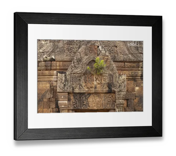 Framed Print : Relief with Shiva and Parvati on the bull Nandi above the false door of the mountain temple Wat Phu
