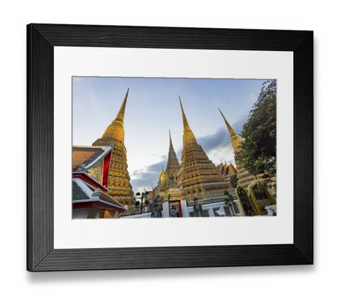 Framed Print : Wat Pho temple at sunset. Bangkok's oldest Buddhist monastery near the Grand Palace