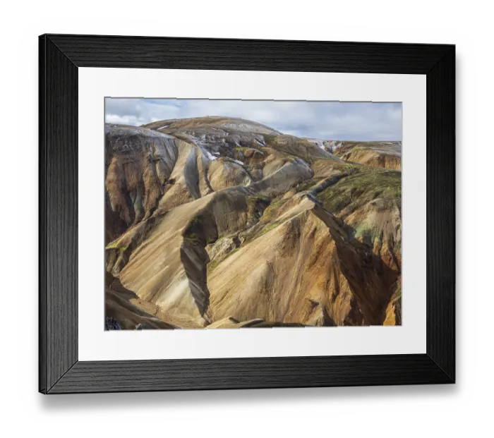 Framed Print : Early snow on the colorful rhyolite mountains