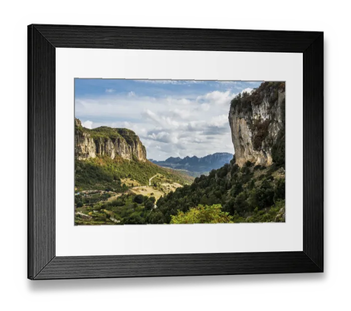 Framed Print : Picturesque village and steep mountains Framed Print : Picturesque village and steep mountains