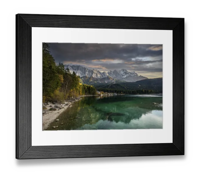 Framed Print : Eibsee lake with Zugspitze massif and Zugspitze Framed Print : Eibsee lake with Zugspitze massif and Zugspitze