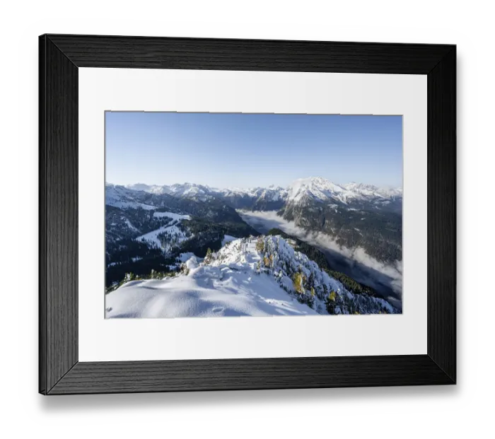 Framed Print : Snow-covered summit of the Jenner with viewing platform in autumn Framed Print : Snow-covered summit of the Jenner with viewing platform in autumn