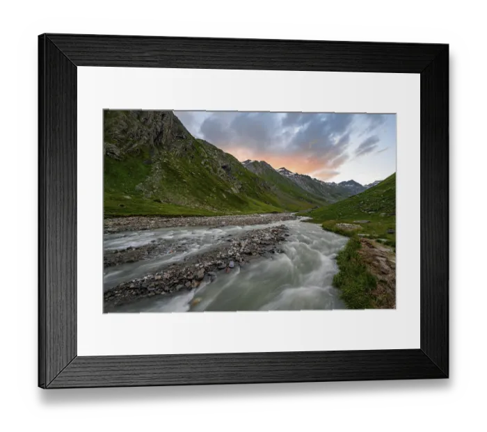 Framed Print : Umbaltal valley with Isel mountain stream at sunset Framed Print : Umbaltal valley with Isel mountain stream at sunset