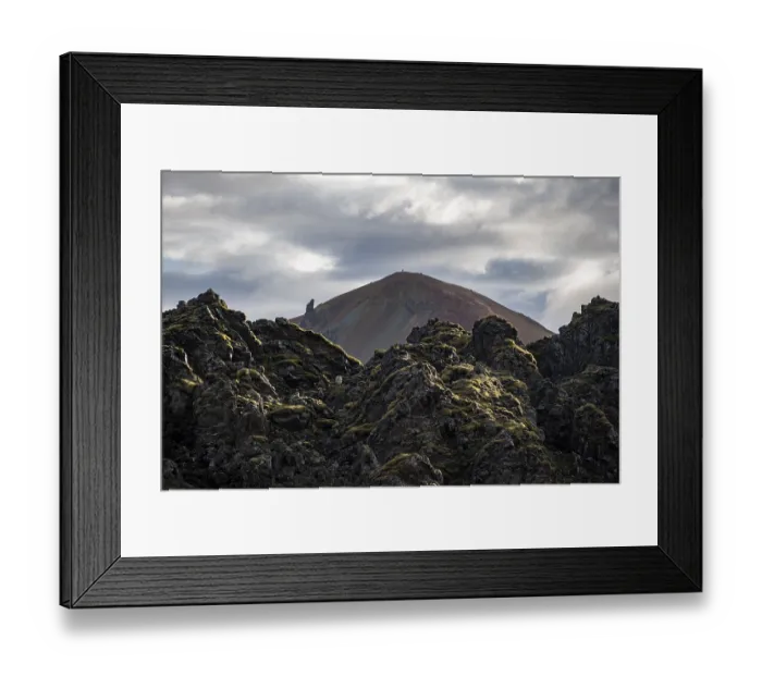 Framed Print : Lava field in front of colourful rhyolite mountain Brennisteinsalda