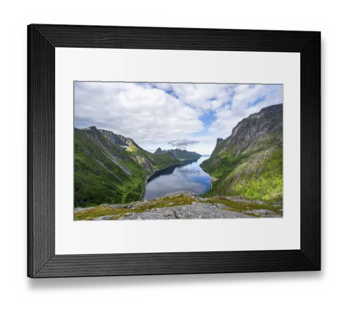 Framed Print : View of Oyfjorden fjord and mountains Framed Print : View of Oyfjorden fjord and mountains