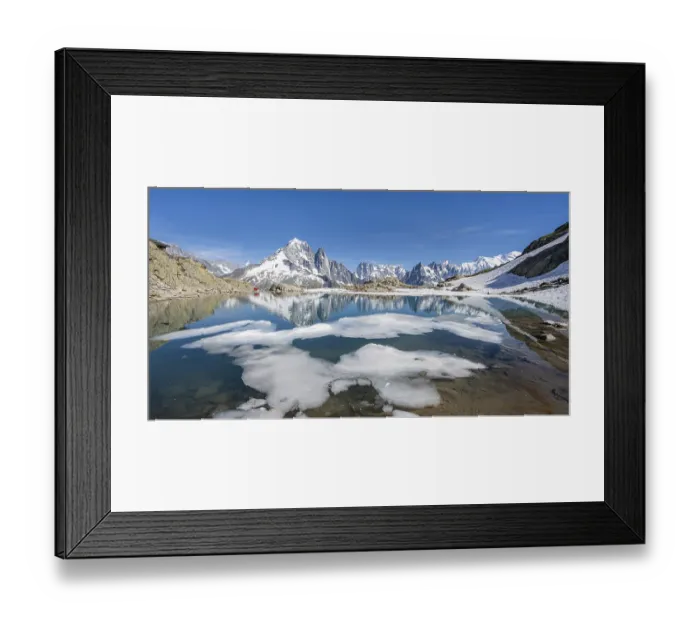 Framed Print : Mountain panorama, ice floe on Lac Blanc Framed Print : Mountain panorama, ice floe on Lac Blanc