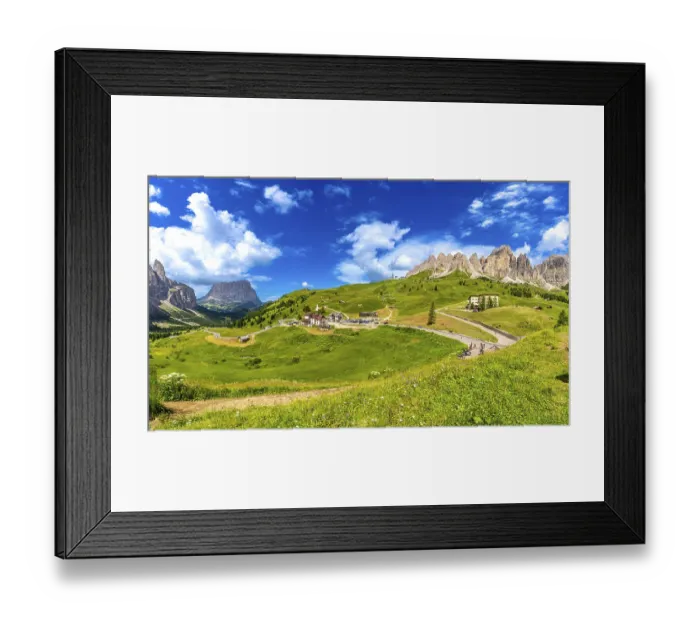 Framed Print : Stunning landscape of gardena pass in the italian dolomites