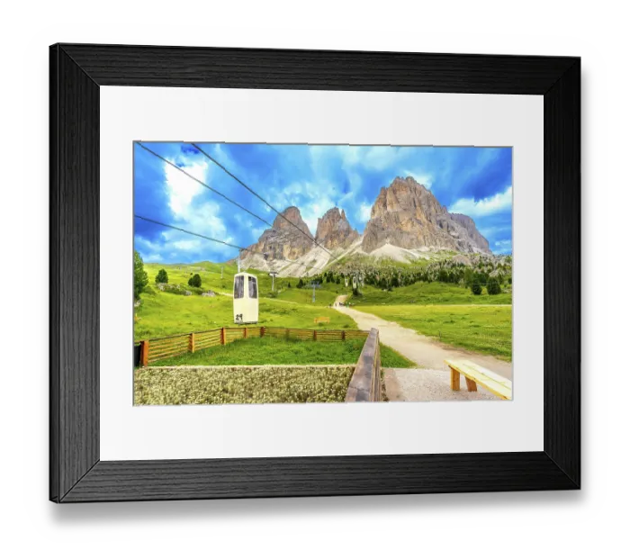 Framed Print : Cable car ascending to the sassolungo group