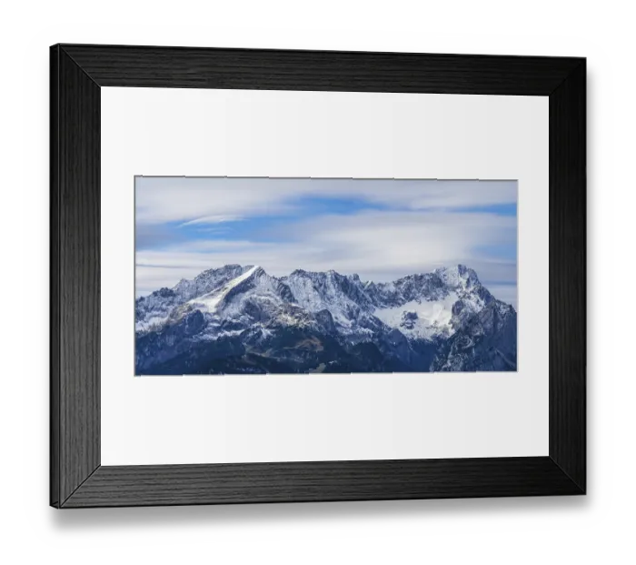 Framed Print : Panorama of the Wetterstein mountains with Alpspitze 2628m and Zugspitze 2962m