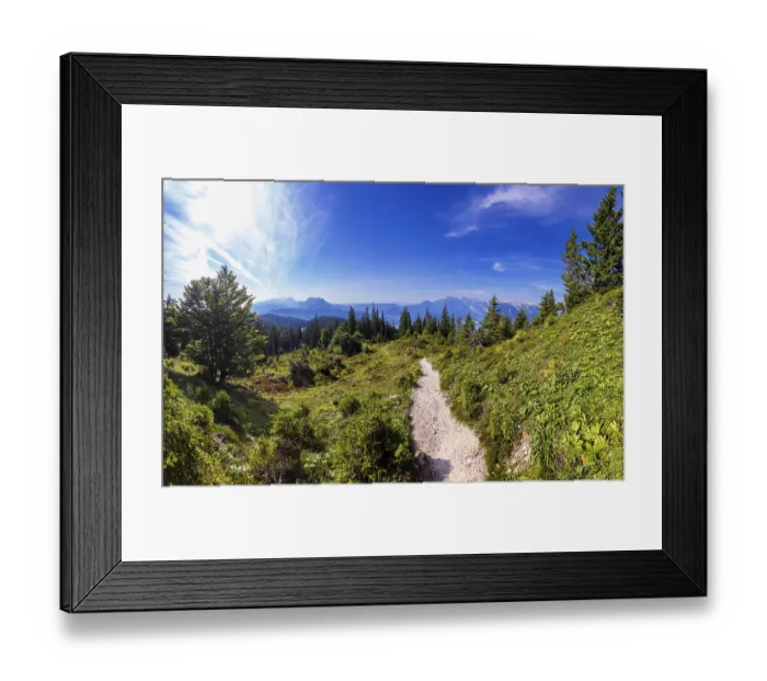 Framed Print : Wanderweg durch einen Gebirgswald zum Gipfel des Taborberg mit Blick zum Tennengebirge und Gosaukamm Framed Print : Wanderweg durch einen Gebirgswald zum Gipfel des Taborberg mit Blick zum Tennengebirge und Gosaukamm