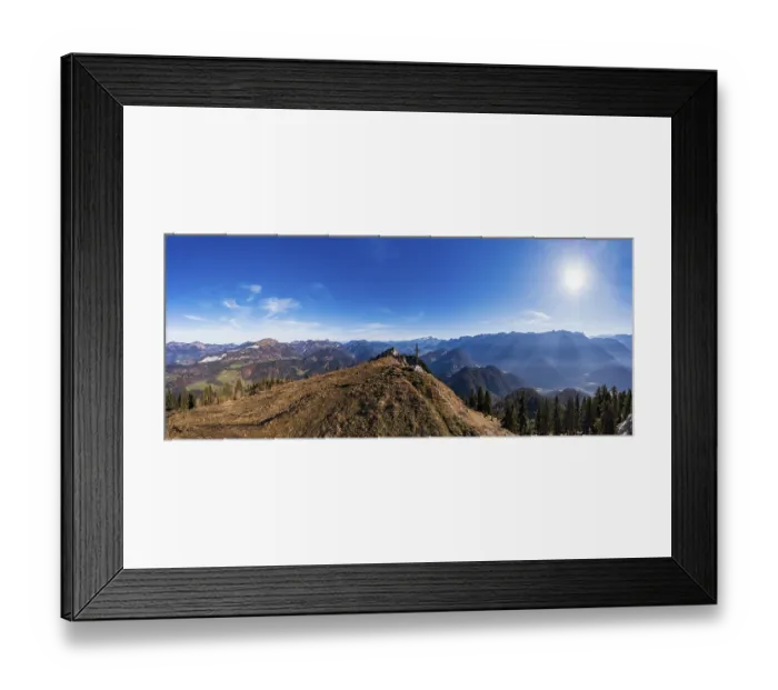 Framed Print : Drone shot, summit cross on the Schwarzer Berg with a view of the Lammertal with Dachstein massif and Tennengebirge