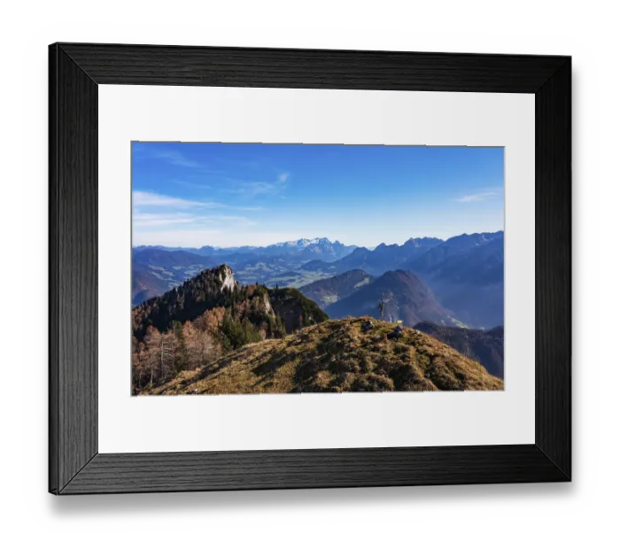 Framed Print : Drone shot, view from Schwarzer Berg to Gschirrwand Lammertal and Dachstein massif
