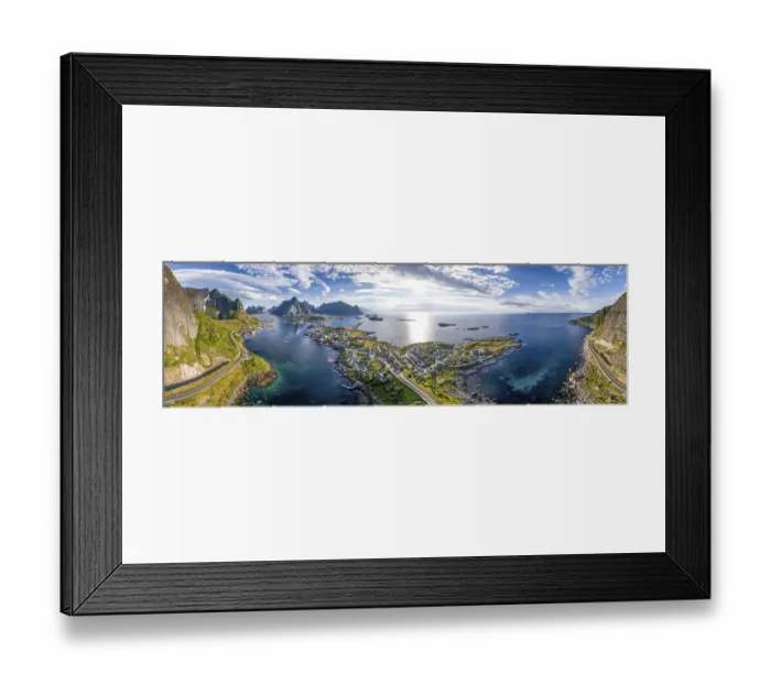 Framed Print : Aerial view Reine, Reinefjord with mountains Framed Print : Aerial view Reine, Reinefjord with mountains