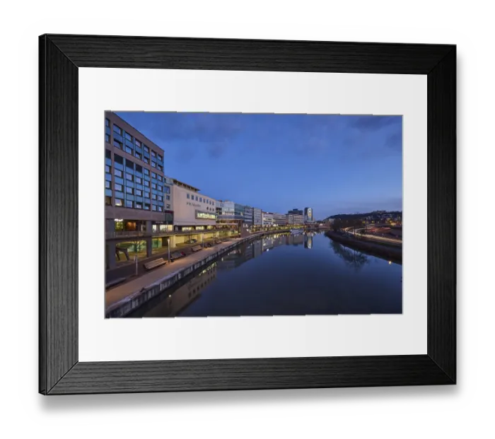 Framed Print : River Saar, modern architecture Framed Print : River Saar, modern architecture